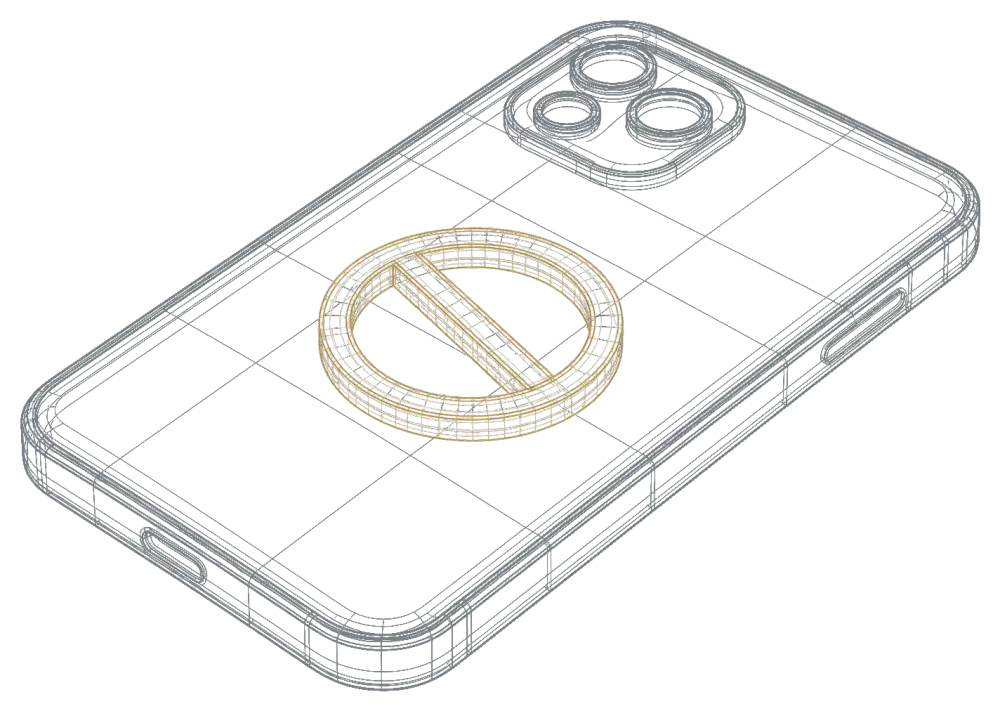 Wireframe-Smartphone mit goldenem Verbotszeichen